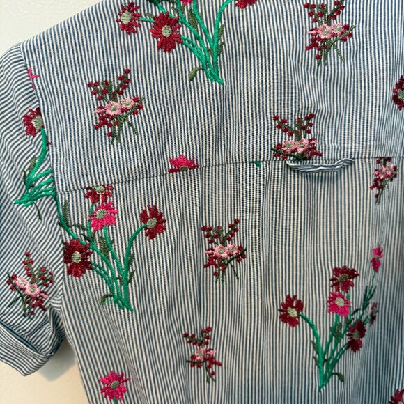 Maeve Anthropologie Floral Embroidered Striped Button up Shirt Dress - Size 0 - Picture 6 of 6